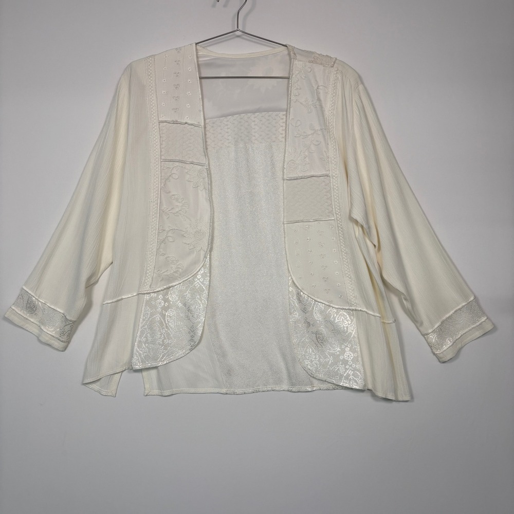 Spencer Alexis Women Jacket 12 Ivory White Patchwork Floral Paisley Shoulder Pad